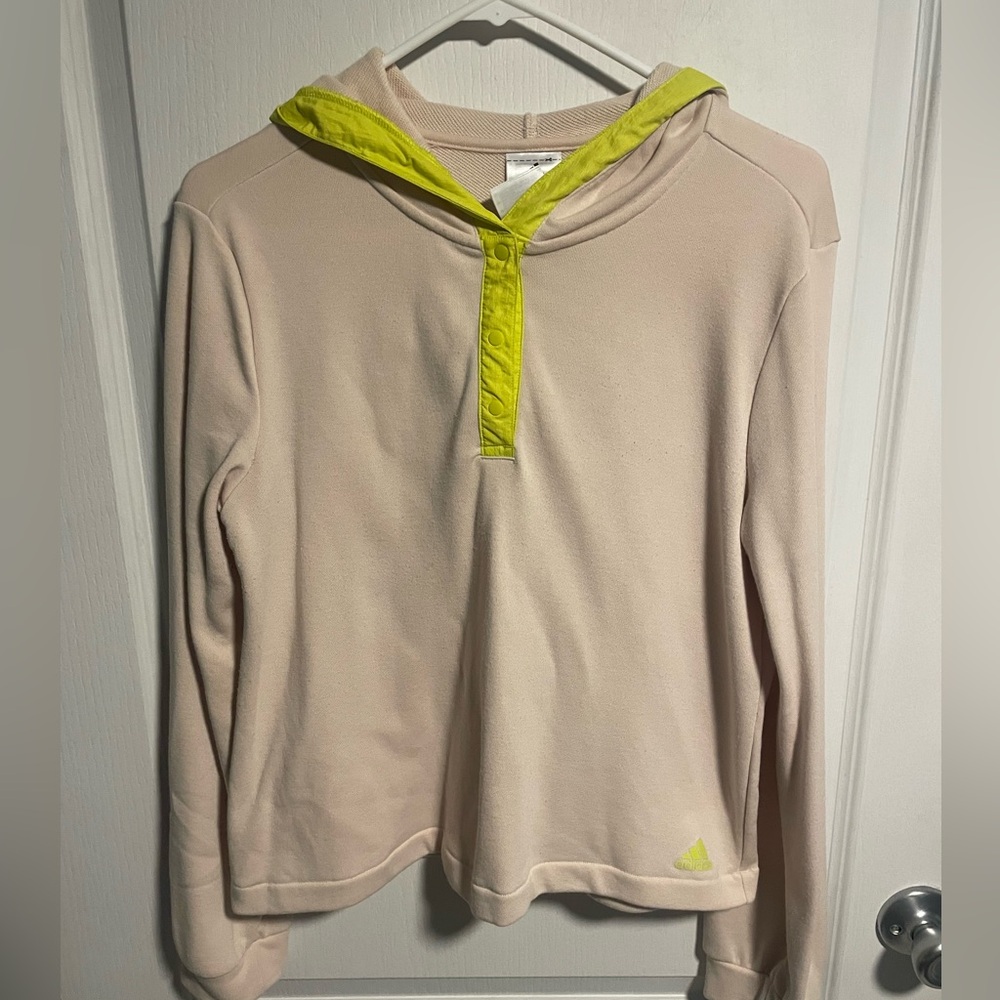 Women’s Adidas Beige Hoodie with Neon Yellow Details, Snap Button Detail, small